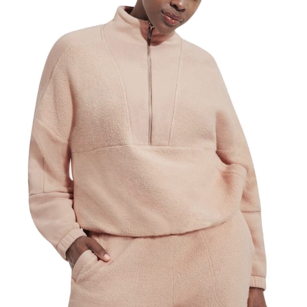 Ugg Elena Half Zip French Terry Pullover Sweatshirt in Cream - Picture 2 of 13